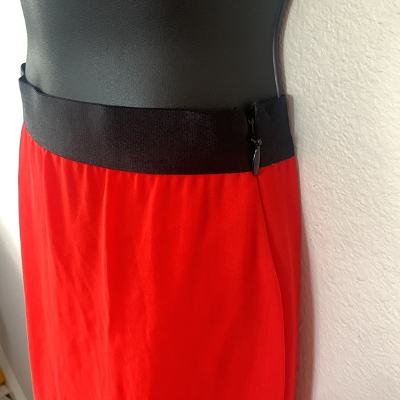 Bebe High Waisted Red Chiffon Side Slit Maxi Skirt - Picture 6 of 11